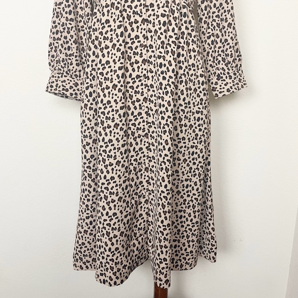J. Crew Leopard Print Button Front A-Line Midi Dress Camel Mod - Picture 7 of 14